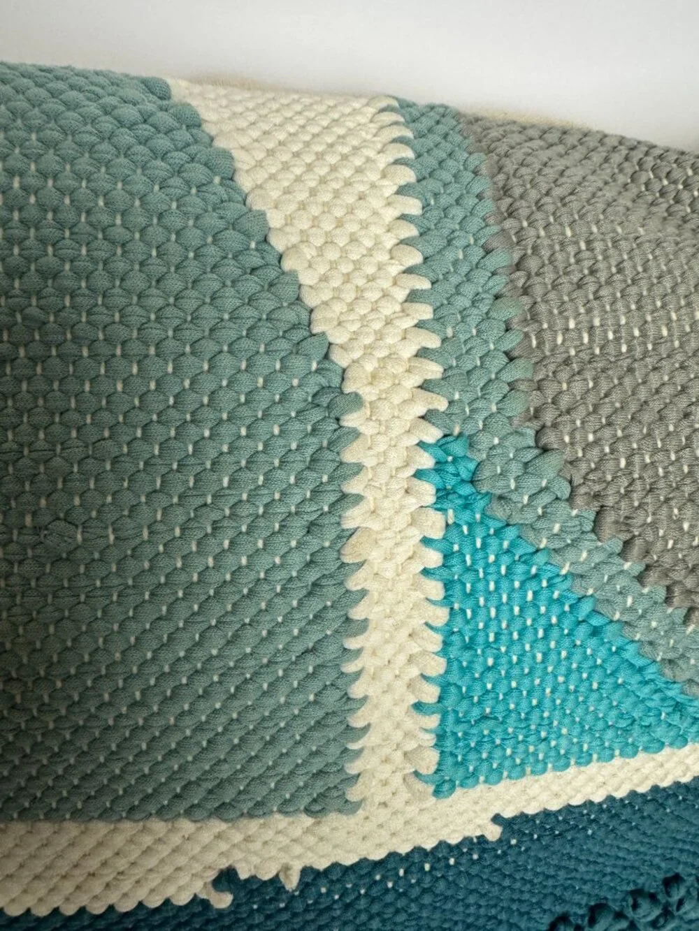 West Elm Textured Woven Throw Pillow 20x20 Teal Gray Cream Geometric Cotton